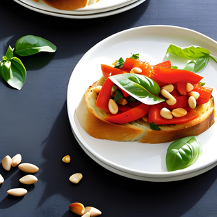  Roasted Red Pepper Crostini with  Pine Nuts